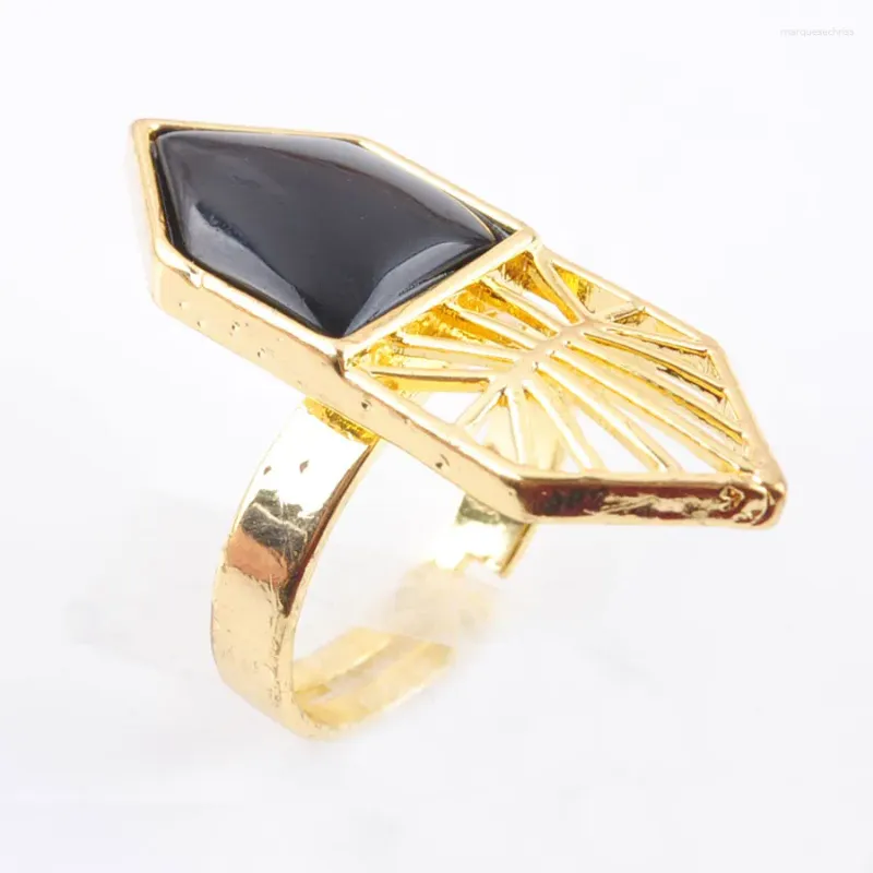 Anillos de racimo 2 unids ajustable natural negro ágatas piedra reiki chakra mujeres joyería anillo redimensionable color oro tx3001