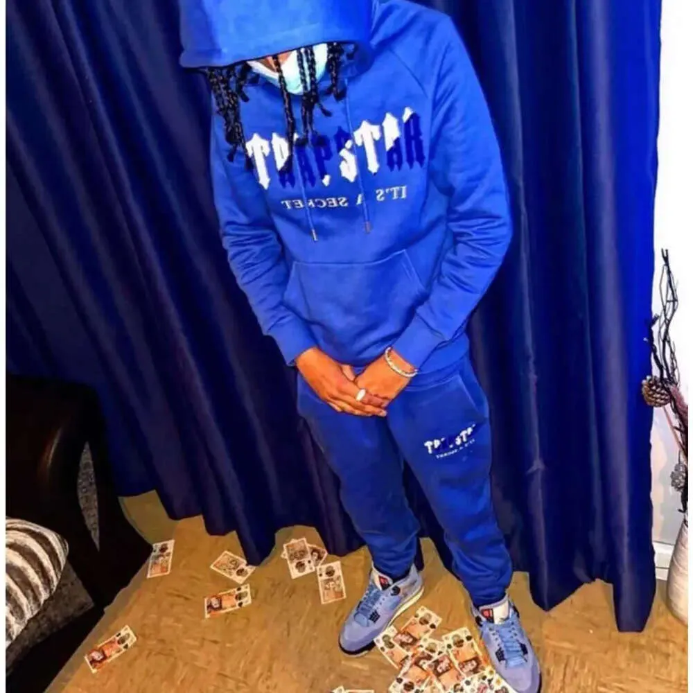 2023 Survêtements Casual Trapstar Man Set Chenille Décodé Streetwear Survêtement À Capuche Lumineux Dazzling Bleu Blanc Brodé Design De Mode