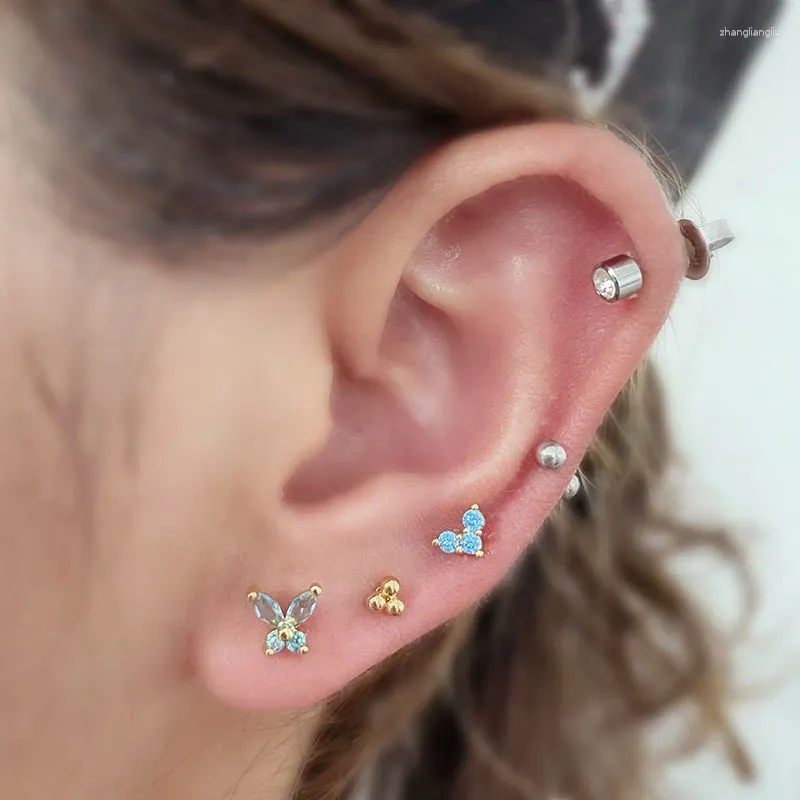 Stud Küpe 1 PC 20G Renkli CZ Kıkırdak Küpe Küpe Küpe Küpe Küpe Küpe Küpe Küpe Kalp Kabuklu Tragus Kulak Piercing Takı Hediyesi