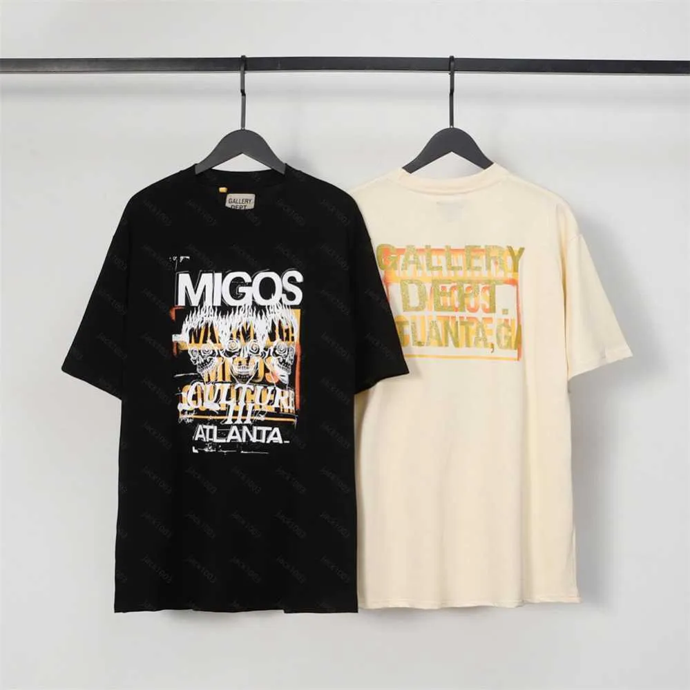 Galerie Dept Harajuku 23SS Vintage myte złote litery znaczków Migos drukowana koszulka luźna ponadwymiarowa hip -hop unisex tco tco