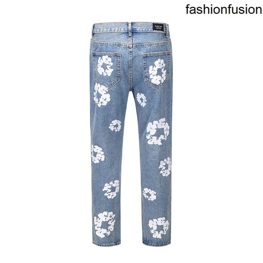 Nya 23SS Designer Flower Full Print Jeans byxor överdimensionerade streetwear modemärke raka avslappnade män kvinnor denim byxor byxor byxor staplade jeans män