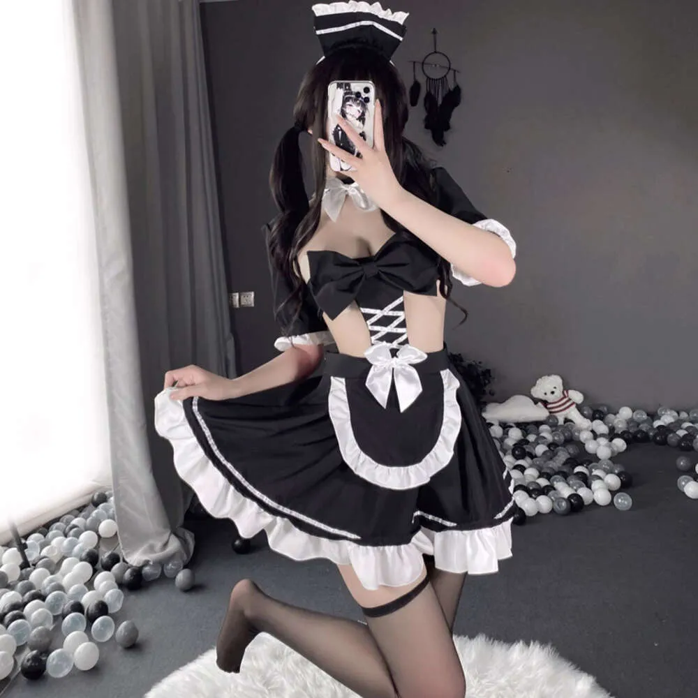 ANI Women Coffee Maid Dress Temptation Uniform Sexig underkläder Anime Girl Black Bow Nightdress Outfits Pamas Erotic Costumes Cosplay