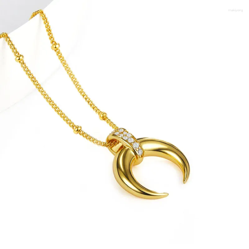 Pendants S925 Sterling Silver Horn Moon Pendant Necklace For Women Crescent Luxury Special Design Elegant Simple Chain Fine Jewelry 2023