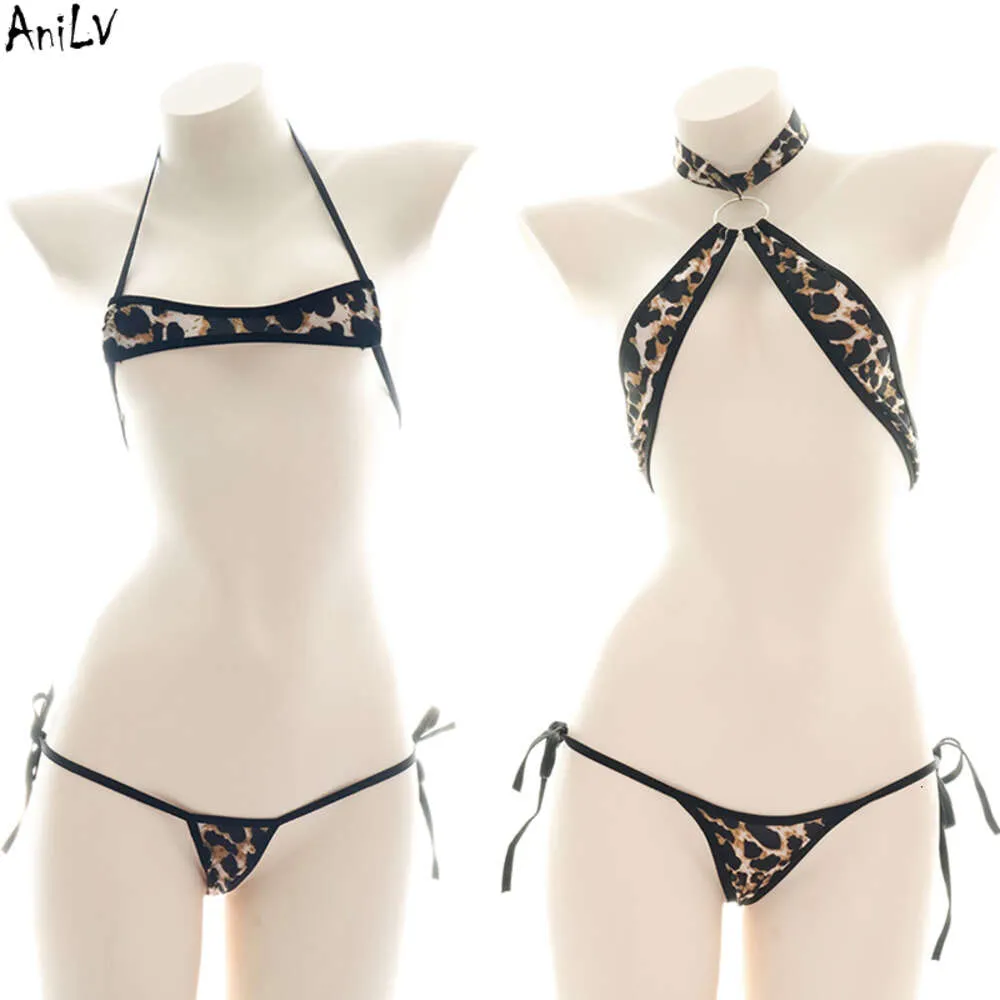 Ani Student Girl Leopard Halter Bikini Swimsuit kostym Kvinnor Sexig underkläder Pamas underkläder cosplay cosplay