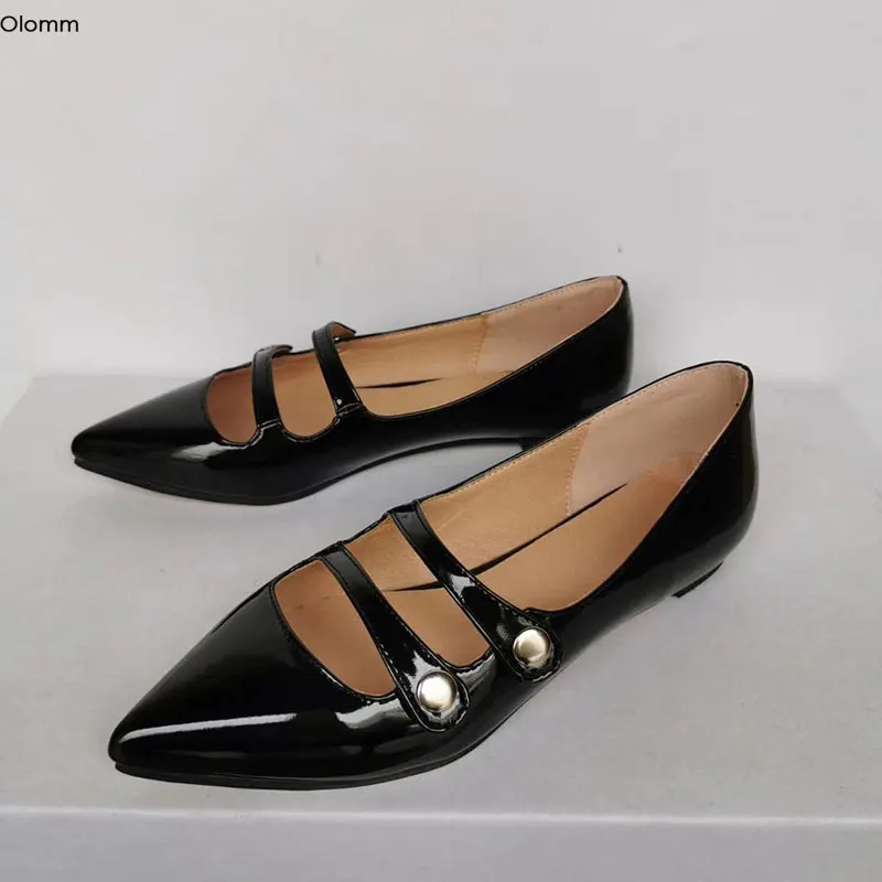 Olomm New Fashion Women Flats Flats Flats شقة بأصابع القدمين مع شقق الكعب الأنيقة Black Disual Shoes Women US بالإضافة إلى حجم 5-15