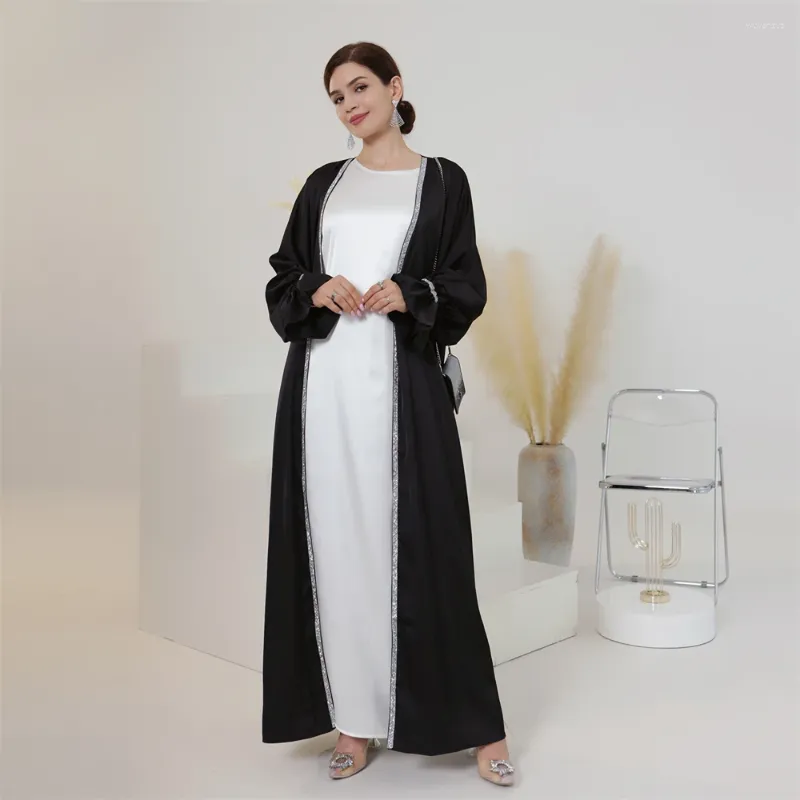 Etnik Giyim Eid Kaftan Partisi Elbise Müslüman Kadınlar Boncuklar Açık Abaya hırka Uzun Maxi Robe Dubai Arap Kaftan Ramazan Kimono Jilbab