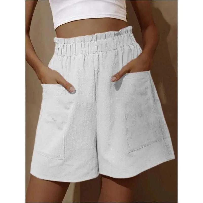 Shorts Externos de Algodão e Linho Use Bud Cintura Alta Fashion Plus Size Pernas Largas