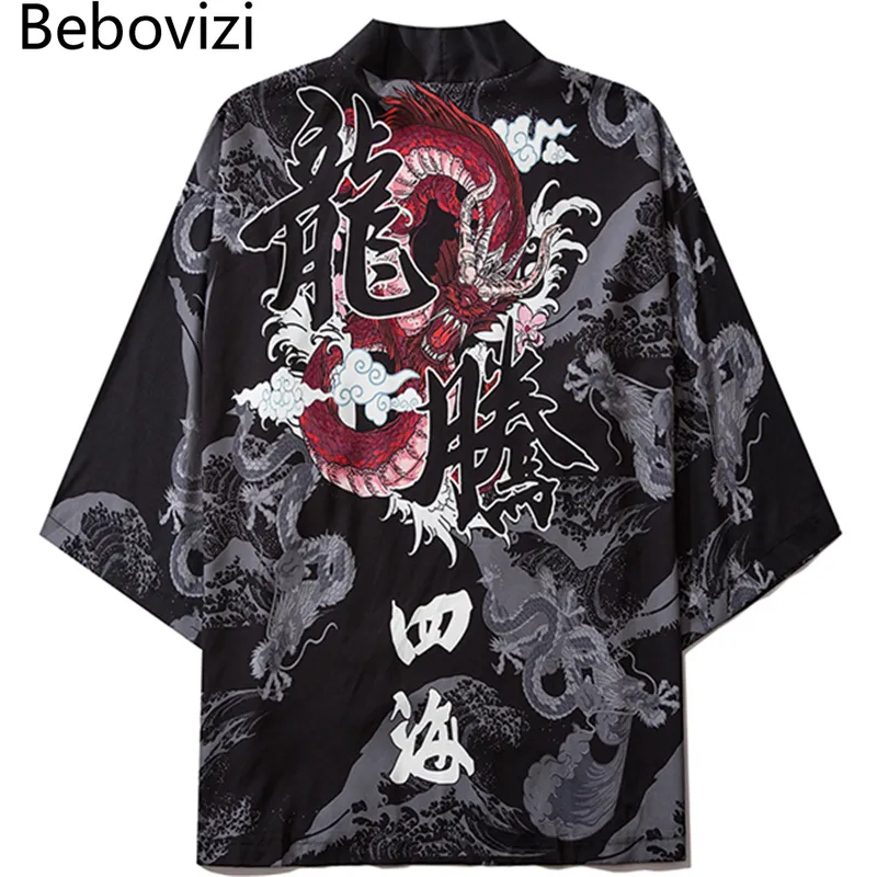 Vêtements ethniques Bebovizi Dragon Imprimer Yukata Hommes Femmes Mode Cardigan Blouse Lâche Haori Obi Vêtements Asiatiques Harajuku Japonais Cosplay Kimono 230331