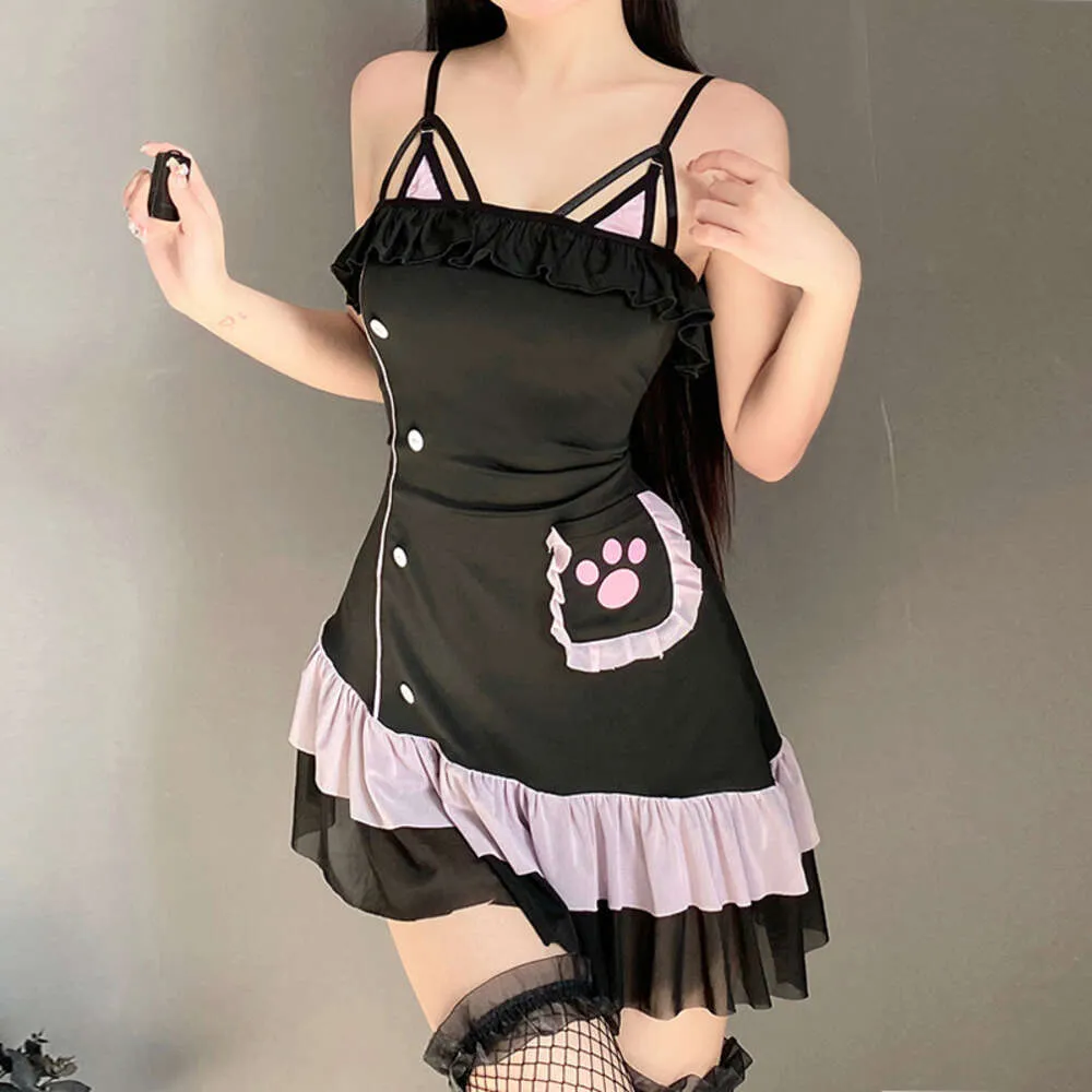 Ani Kawaii Mädchen Frauen süße Katze Pfote Kleid Dienstmädchen Uniform Nachthemd Ppamas Cosplay Kostüm Cosplay