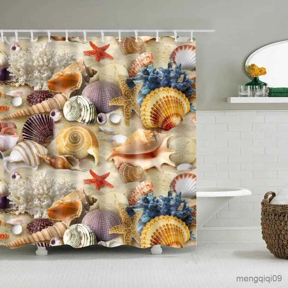 Shower Curtains Holiday Beach Shell Shower Curtains Bathroom Curtain Frabic Waterproof Bath Curtains With R231101