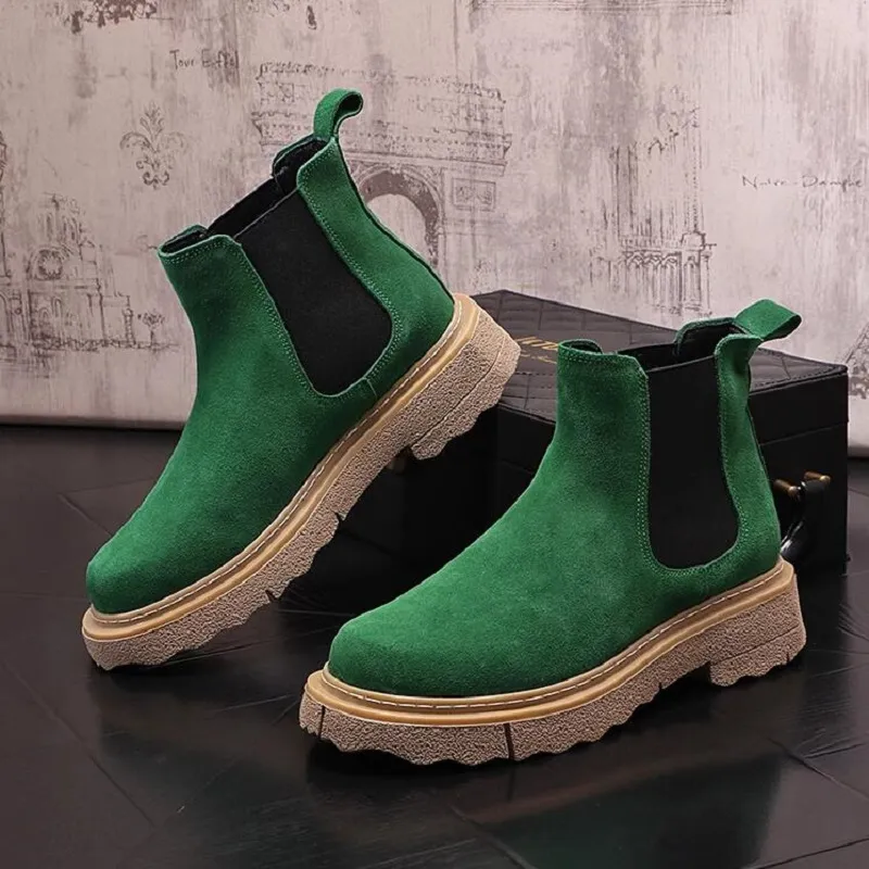 Nya män plattform chelsea stövlar mode sudd tjock botten motorcykel stövlar manliga streetwear botas hombre 10a50