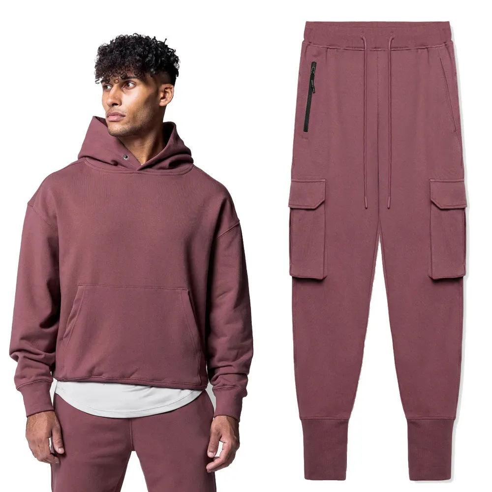 Erkeklerin Takipleri Spor ve Eğlence İş Giysesi İki Parçalı Erkekler Büyük Boyutlu Fitness Koşu, Egzersiz Sweatshirt Pantolon Set Pamuk