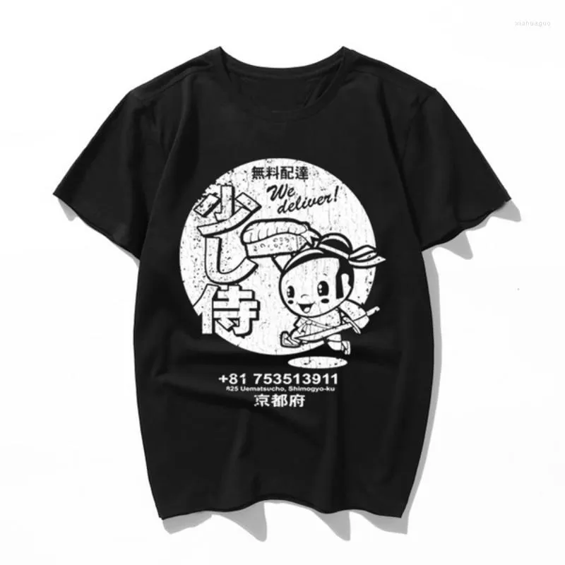 T-shirt da uomo Little Samurai Sushi Vintage Look Kawaii Ulzzang Harajuku T-shirt estetica Cartoon Stampa manica corta Tops Tees Coreano Ne