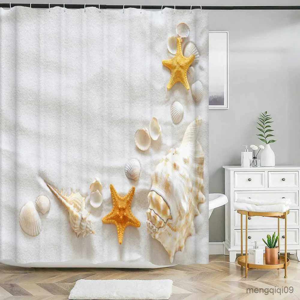 Zasłony prysznicowe malownicze skorupy plażowe zasłony prysznicowe zasłony łazienkowe frabiczne wodoodporne zasłony kąpielowe do łazienki 180x180cm R231101