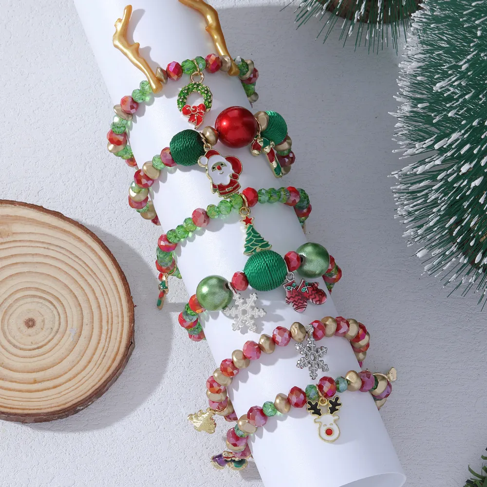 Bracciale con ciondoli a forma di fiocco di neve animale smaltato colorato di buona fortuna Braccialetti con fili di perline per regalo di Natale