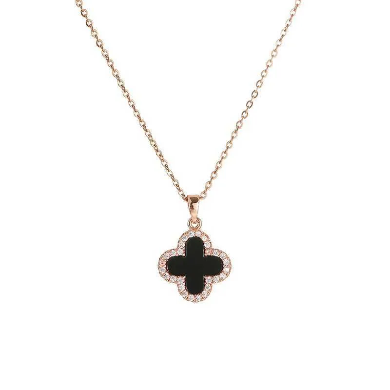 van clover necklace designer four leaf clover pendant korean simple singlesided clover womens 18k goldplated titanium steel necklace popular Gift
