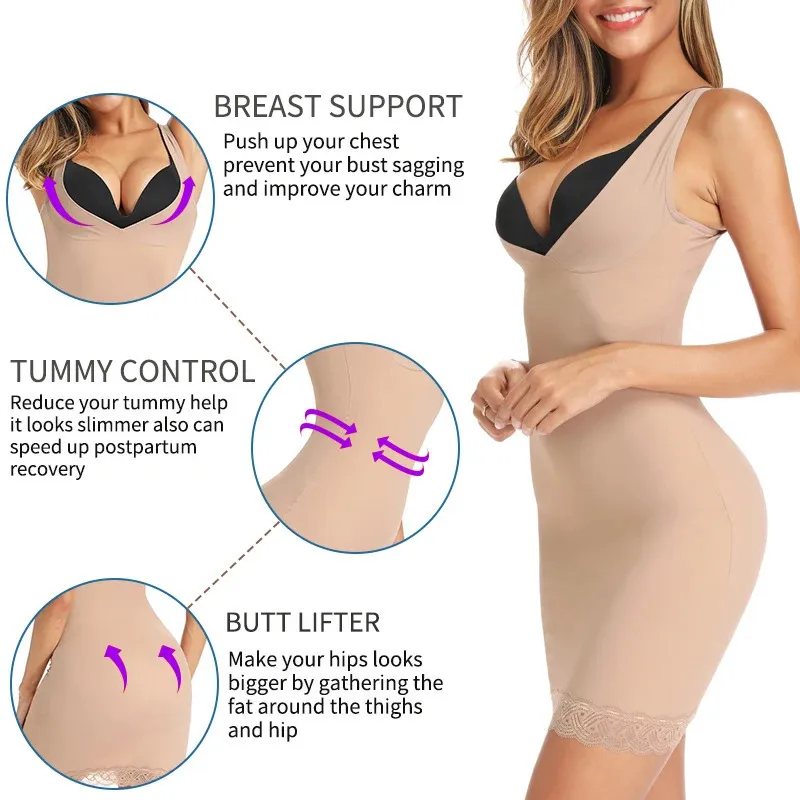 Strapless Shapewear For Women Tummy Control Waist Tights Slim One-Piece  Belly Underwear Body Shapers Beige L 