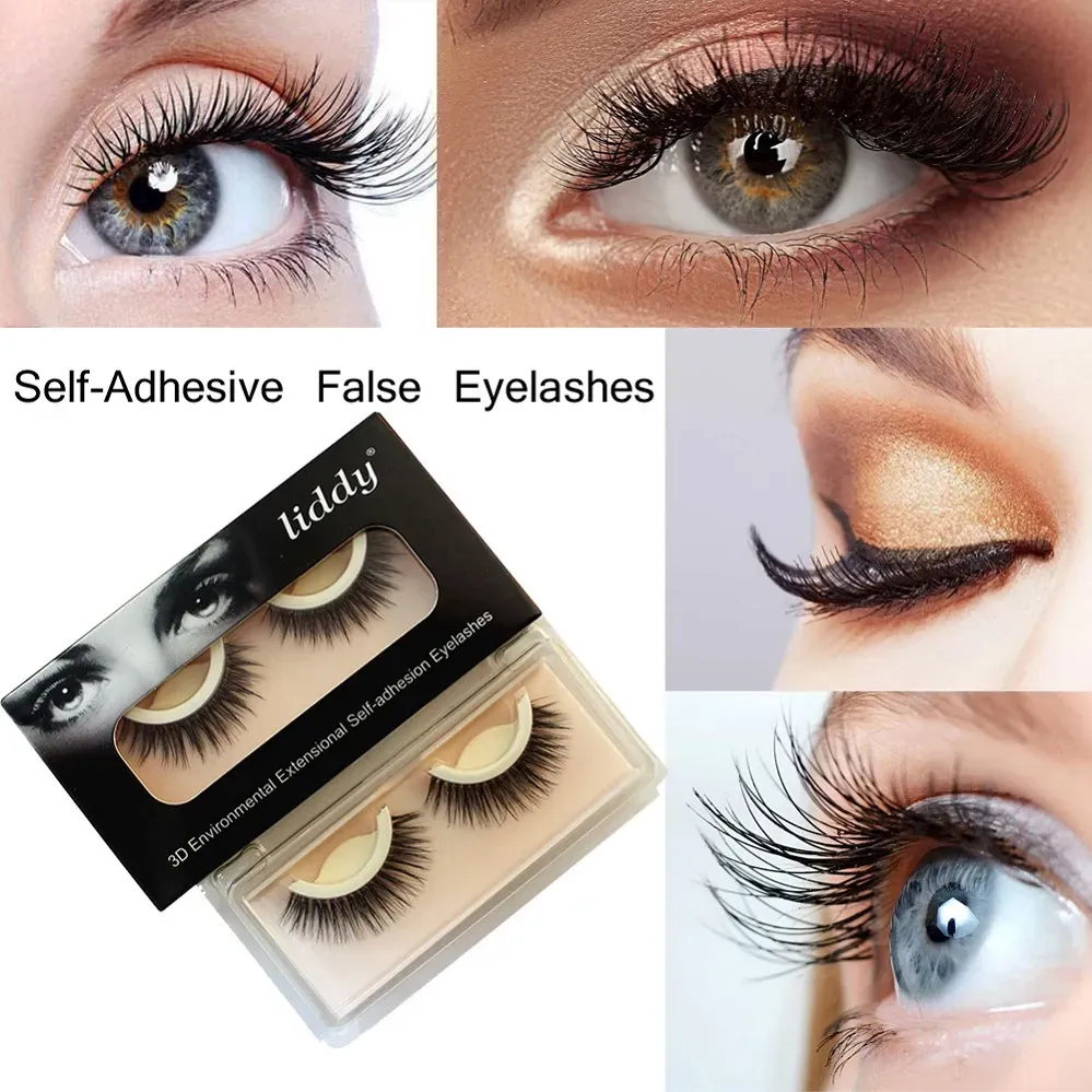 3D Self Adhesive False Eyelashes 1Pairs Black Natural Long Thick Soft Self-Adhesive False Eyelashes Handmade Mink Eyelashes