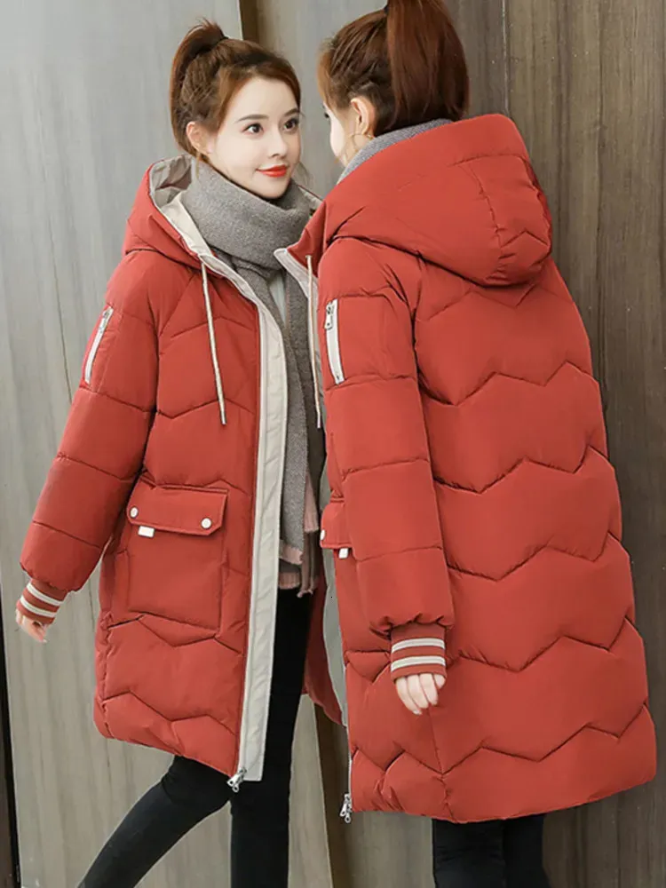 Parka Térmica Larga Para Mujer Con Capucha - Abrigo De Invierno De Algodón Y Terciopelo