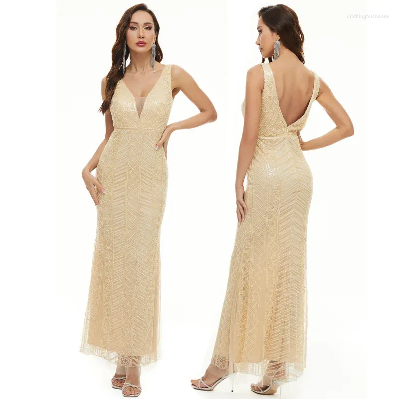 Lässige Kleider 20er Jahre Damen 1920er Jahre Great Gatsby Langes Kleid Sexy V-Ausschnitt Vintage Kurzarm Maxi Party Kostüm Cocktail Mutter der Braut