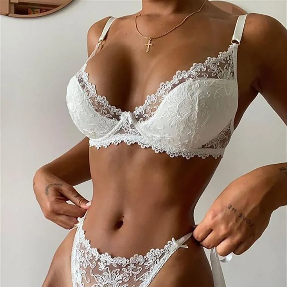 Taille haute bretelles élastiques string trois pièces lingerie sexy femmes maille motif étoile impression soutien-gorge transparent soutiens-gorge sets345p