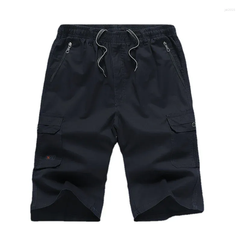 Herr shorts sommar fast färg års outwear lösa fick blixtlås 7-tums byxor stora och medelstora avslappnade