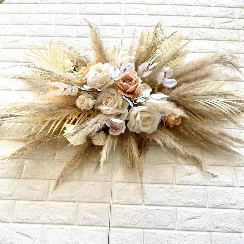 Suszone kwiaty kwiaty Wedding Arch Row Row Stół Pampas Trawa sztuczna róża boho aranżacja