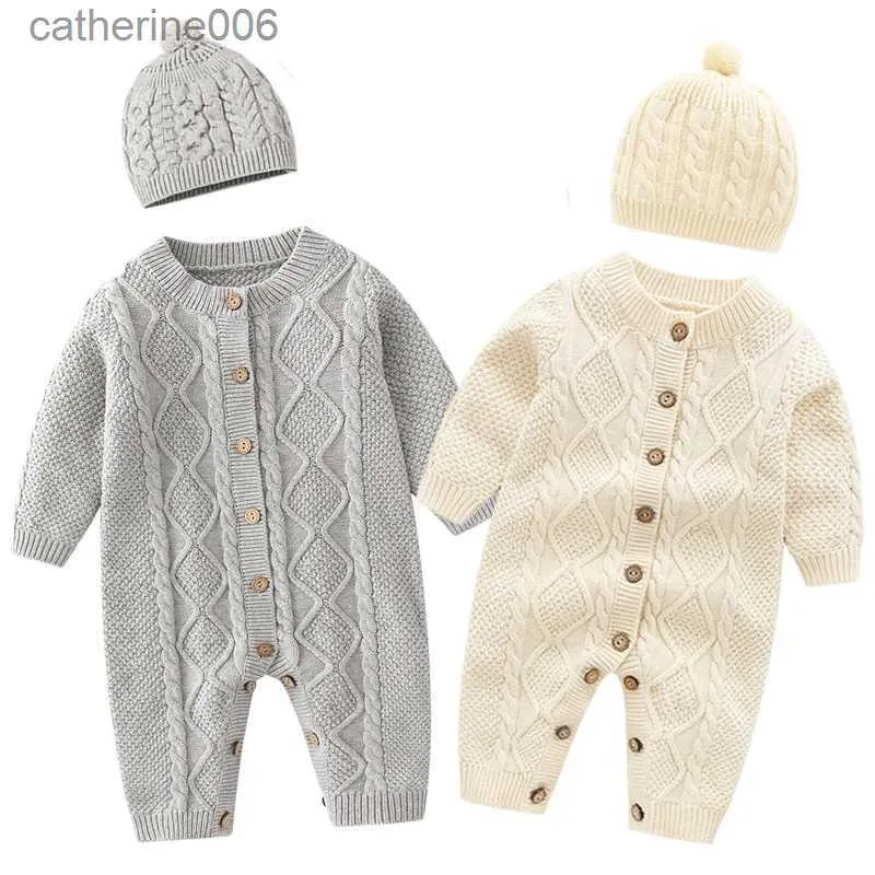 Jumpsuits Autumn Newborn Girl Boy Knitted Jumpsuits Outfits Winter Baby Rompers Caps Clothes Sets Long Sleeve Toddler Infant Overalls 2pcsL231101