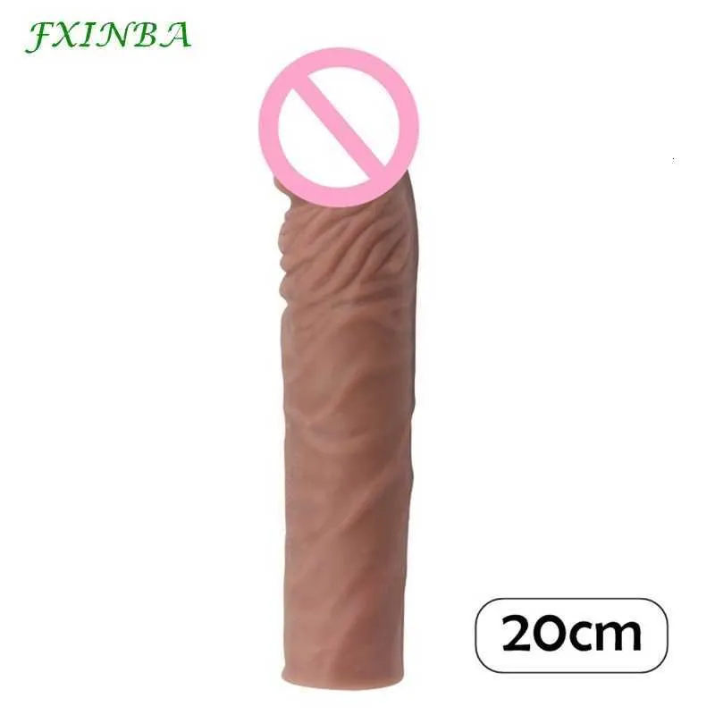 Sex Toy Massager Fxinba 20cm Realistic Penis Sleeve Bigger Cock Extended Enlargement Reusable Men Gay Adult