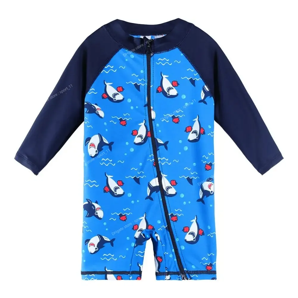 UPF50+ Cartoon Kids Swimwear Long Sleeve Baby Boy Swimwear One Piece Toddler Swimsuit Infant Bathing Suit for Boys Girls SwimOne-Piece Suits