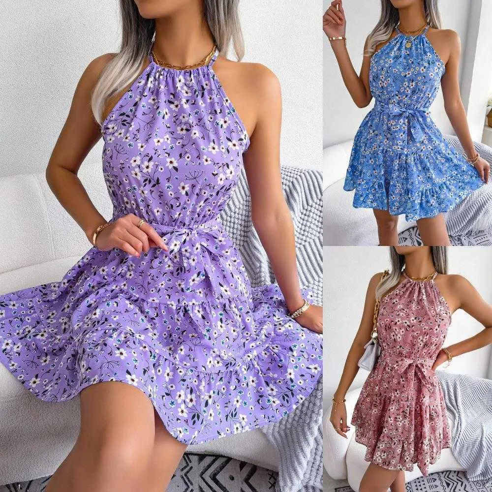 Vestido de primavera y verano Ocio con volantes Ropa de mujer de playa floral con columpio grande