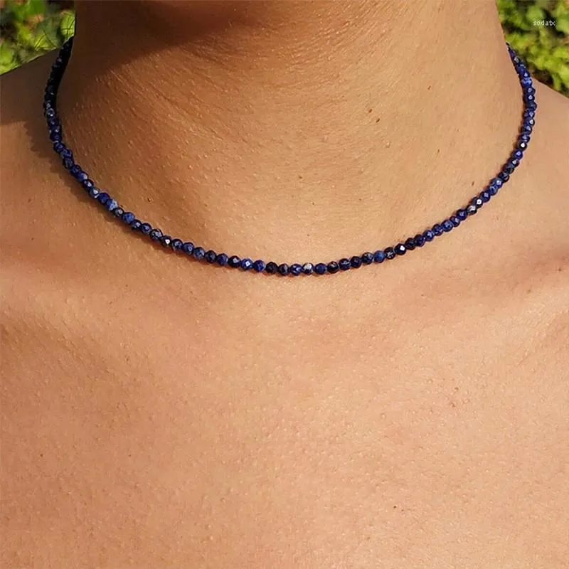 Anhänger 2023 Natürliche Lapis Lazuli Einfache Choker Halsketten Modische Frauen Perlen Kragen Halskette Designer Schmuck Bijoux