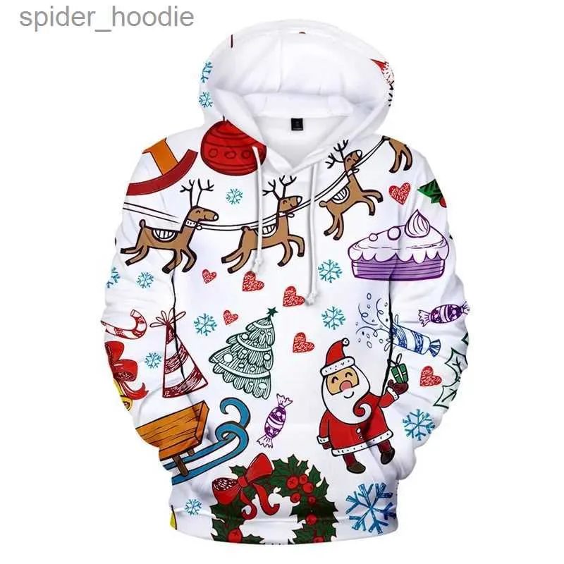 Felpe con cappuccio da uomo Felpe Brutto maglione di Natale Natale Unisex Uomo Donna Babbo Natale Novità Pupazzo di neve Stampa 3D Maglione con cappuccio Maglione caldo L231101