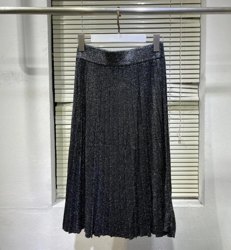 Jupes en soie brillante pour femmes, jupe plissée tricotée, élégante, printemps-automne, 2023
