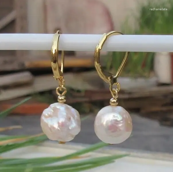 Brincos pendentes encantadores 10x11mm Natural South Sea Gold Pink Drop Pearl 14k/20