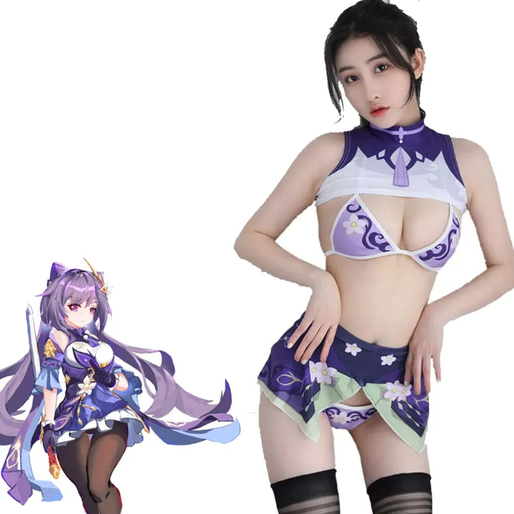 Ani Japanese Game Genshin Project Impact Keqing Bikini Swimsuit Costume Anime Sukumizu Turtleneck Swimwear Uniform Set Cosplay cosplay