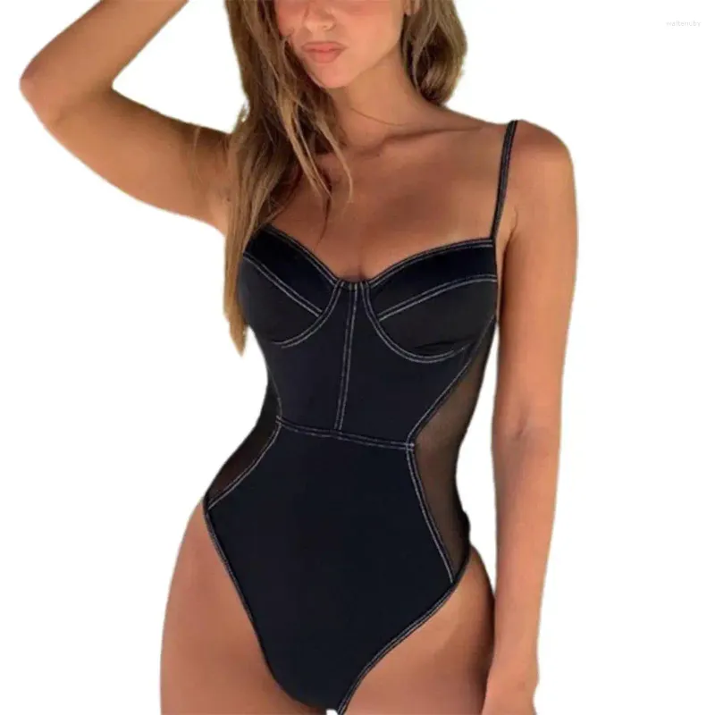 Women's Swimwear Women Swimsuit Sexy Bikini Set Color Block Patchwork One-piece Backless High Waist For Beach 2023