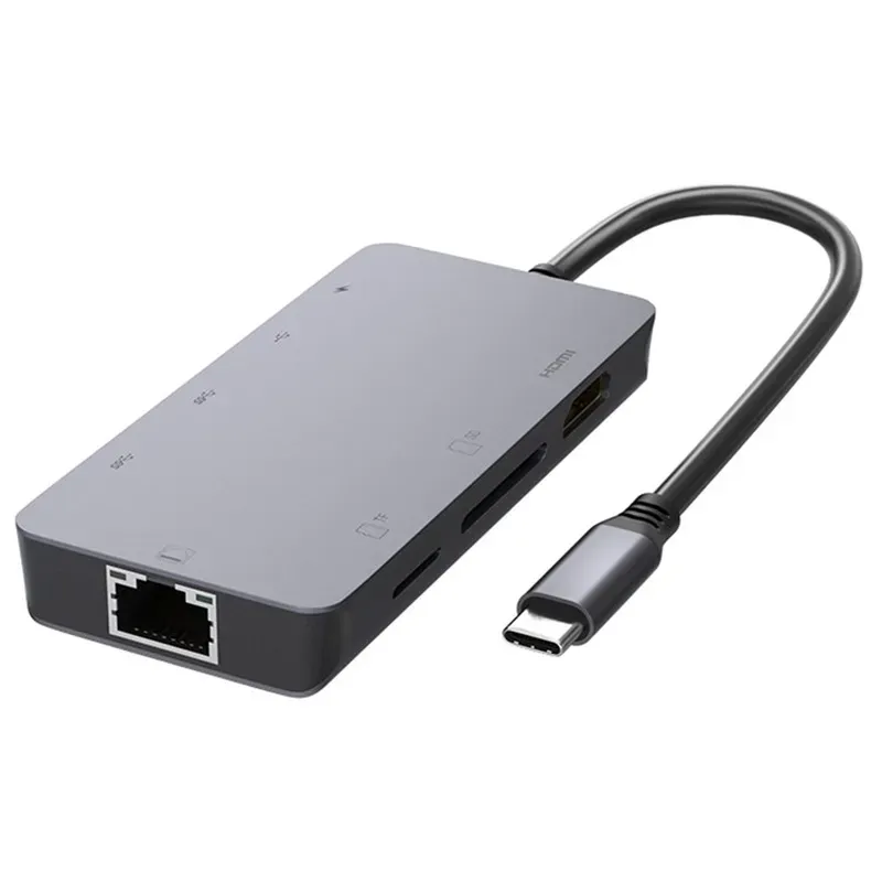 4081-0311 Mini Type-C Hub Adapter 8-i-1 USB3.1 Extender Docking Station USB-C till 4K HDGIGABIT Ethernet3 USBPD100W3.0 MemoryTF Card Support 5Gbps Data Transmission