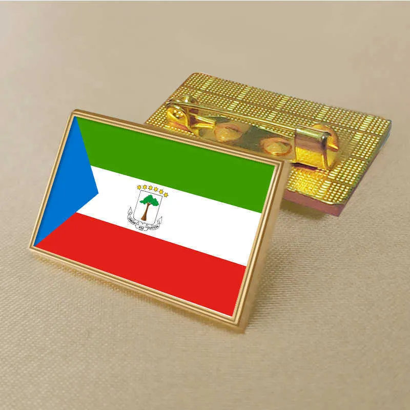 Party Equatorial Guinea Flag Pin 2,5*1,5 cm zinklegering Die-Cast PVC Färgbelagd guld Rektangulär medaljongmärke utan tillsatt harts