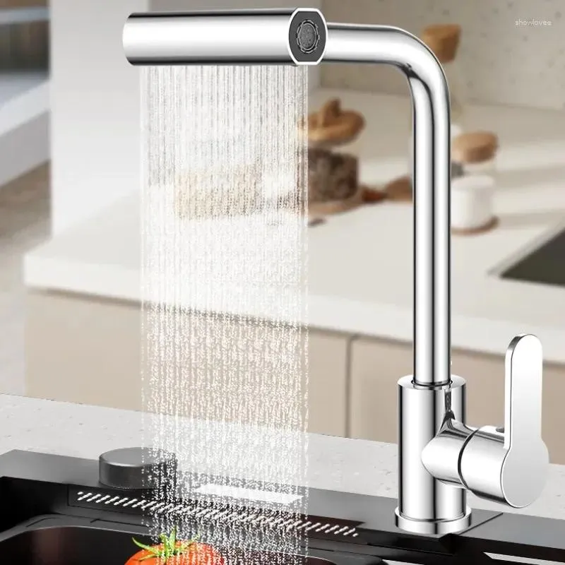 Kitchen Faucets 4 Modes Waterfall Faucet Stream Sprayer Steel Cold Single Deck Mounted Rotation Sink Mixer Water Tap Accessorie