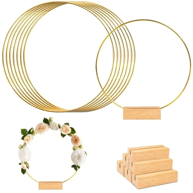 Christmas Decorations 5pcs 30cm Metal Floral Hoop With Wooden Base For DIY Wedding Wreath Table Decor Christmas Home Wall Hanging Craft 231030