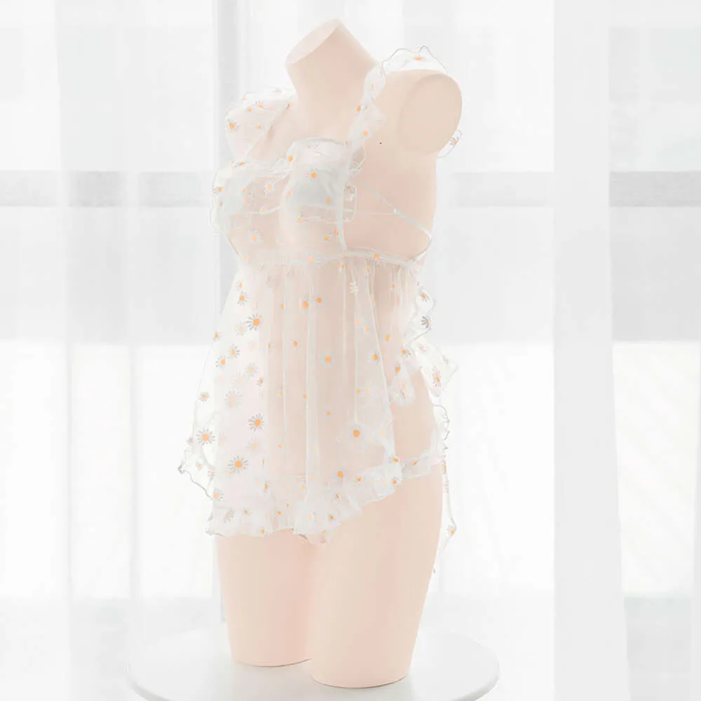 Ani Lolita Girl Mesh Daisy Apron Dress Underwear Anime Maid Uniform Lingerie Costume Women Summer Bikini Outfit Cosplay