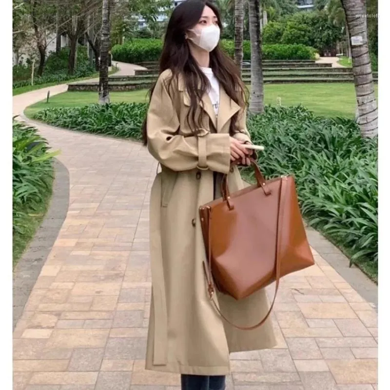 Women's Trench Coats Coat for Women 2023 Spring and Autumn High-klass koreansk stil i mitten av längden