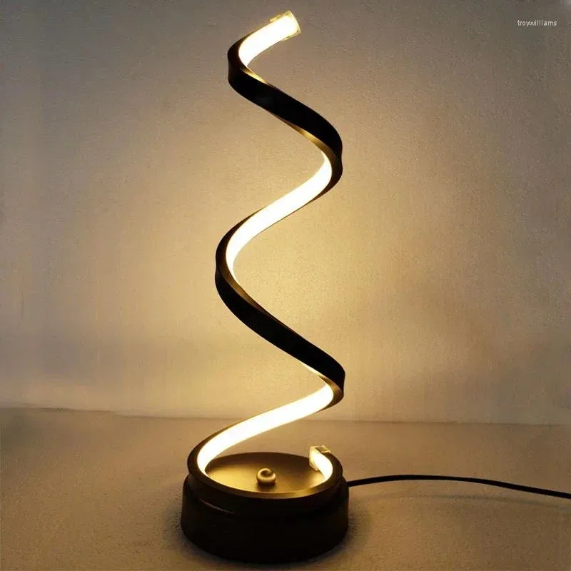 테이블 램프 현대 LED 나선형 램프 곡선 곡선 책상 침대 옆 냉각 흰색 따뜻한 빛 거실 침실 독서