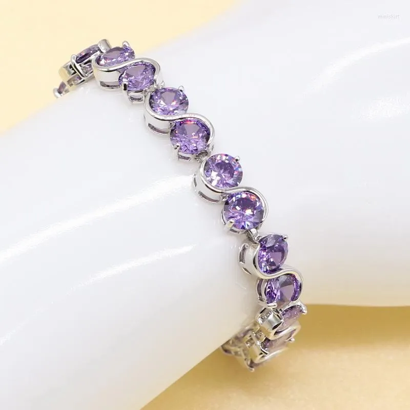 Bangle Xutaayi Purple Trendy 2023 Cubic Zirconia Jewelry Silver Color Round Charm Cz Crystal Female Armband Bangles For Women