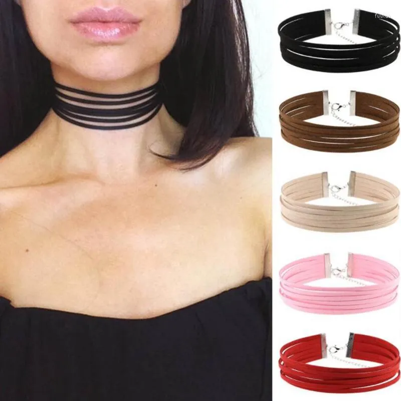 Naszyjniki wiszące wielowarstwowe zamsz aksamitny skórzany choker kobiety gotyckie koronkowe ręcznie robione wstążkowe kołnierz boho punk retro burlesque biżuteria