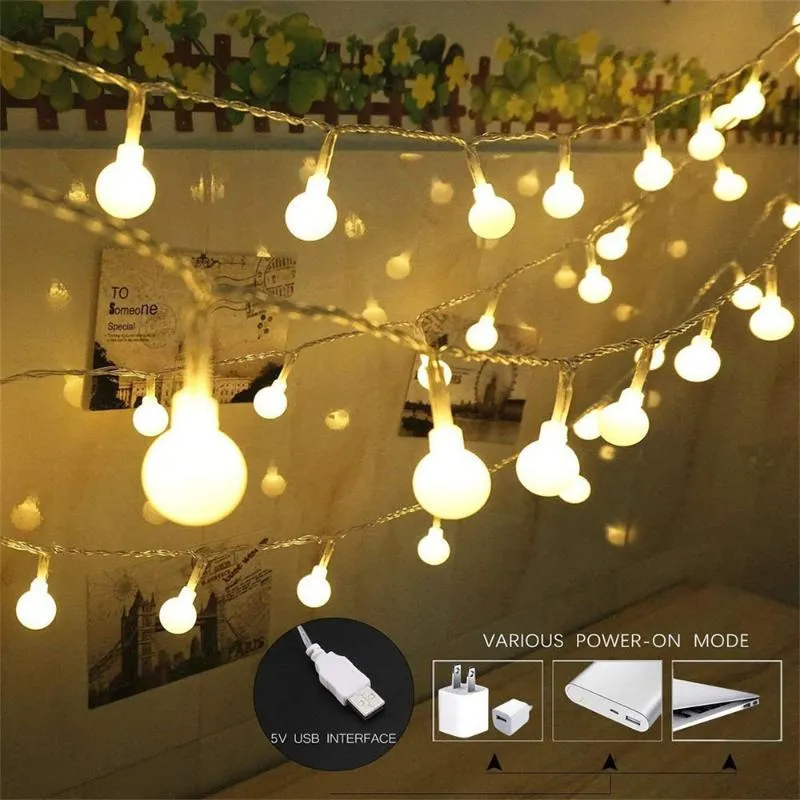 Stringhe 6m/10m Luci a corda a sfera a led USB/batteria Flash natalizio Garlands Garlands impermeabili per esterno per la festa di vacanza Home DECIVI