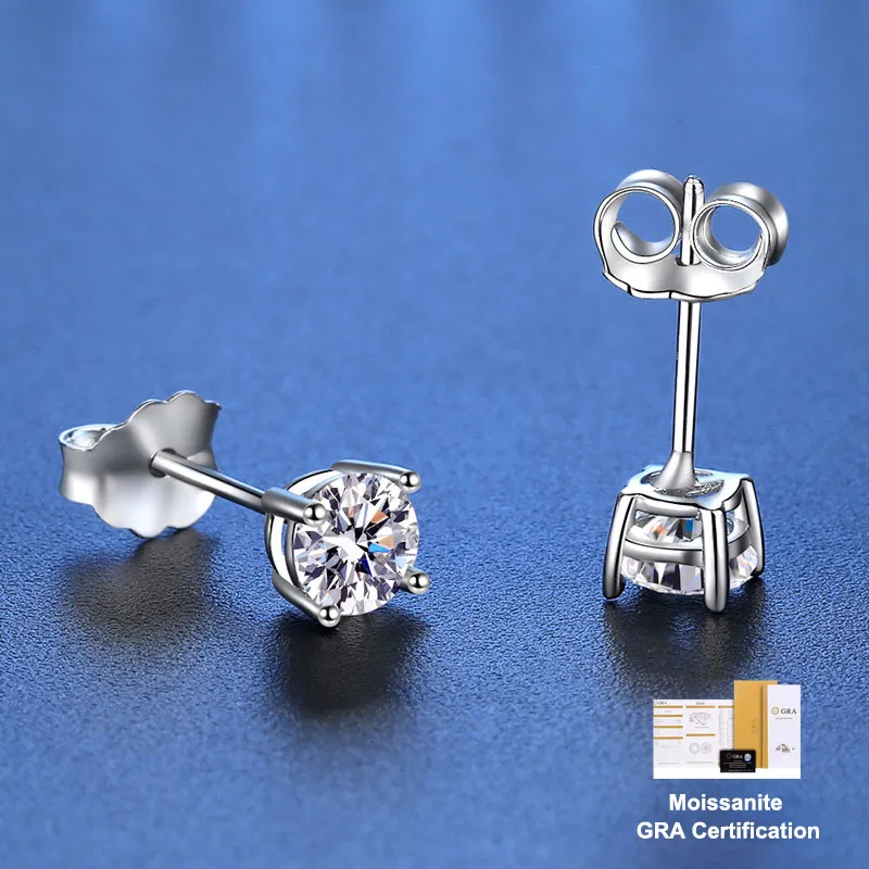 925 Boucles d'oreilles Moissanite en argent sterling pour femmes hommes blanc plaqué 4 de brochet ensemble luxe fin bijoux diamant étalon boucle d'oreille