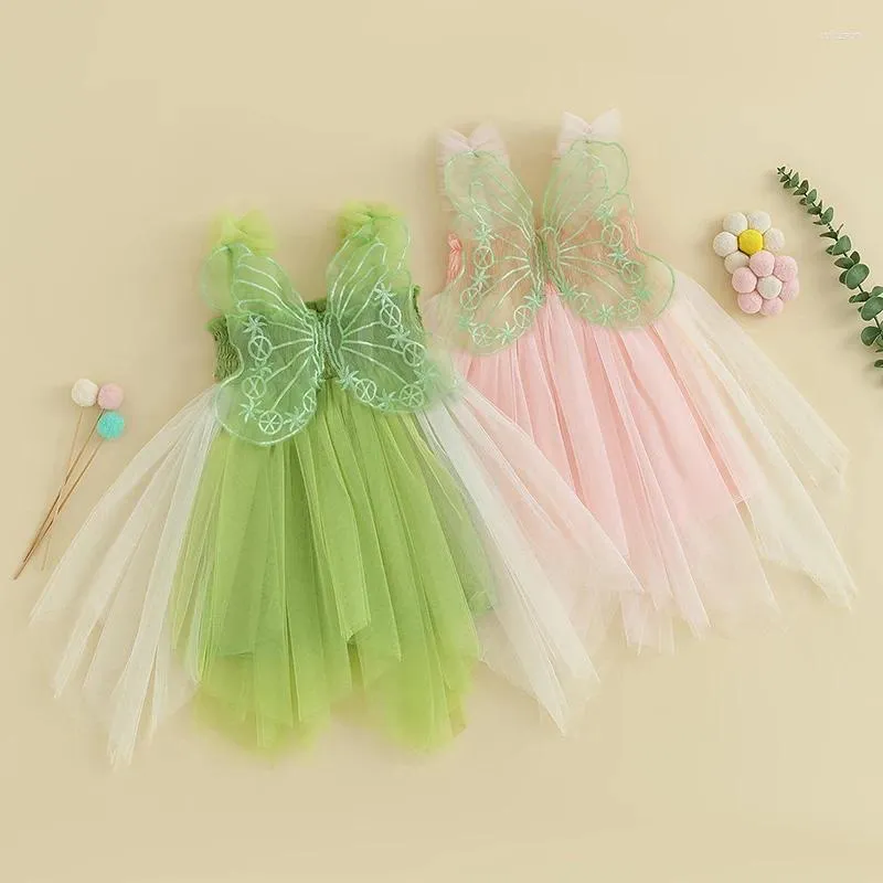 Robes de fille 0-4Y enfants filles robe de bal robe de princesse enfant en bas âge papillon broderie tulle sans manches fronde bébé été vêtements décontractés