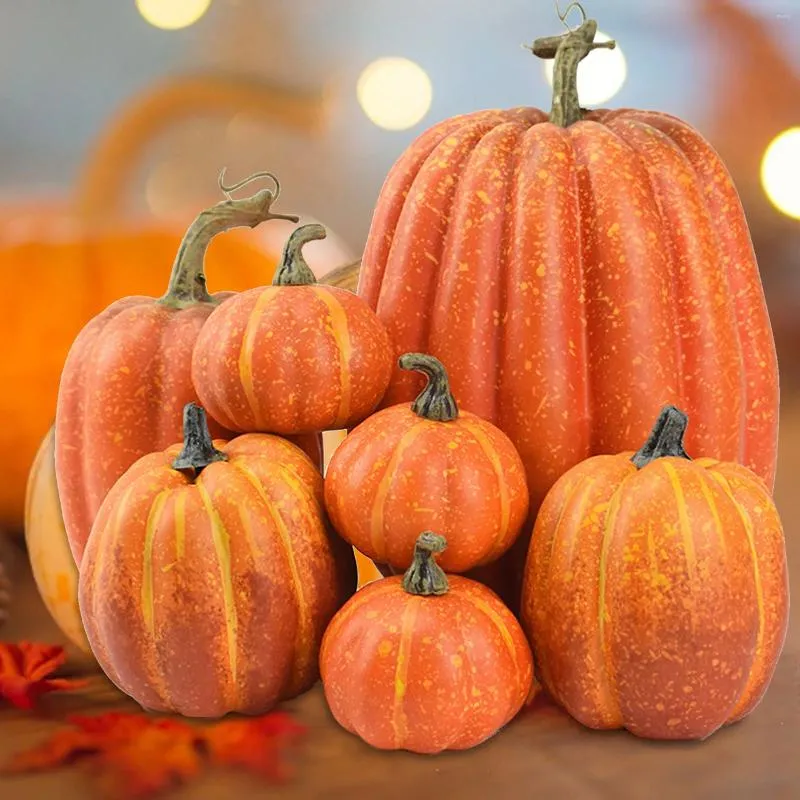 Decorative Flowers 7pcs Artificial Pumpkins Simulation Pumpkin Halloween Thanksgiving Decoration Realistic Craft Vegetable Prop DIY